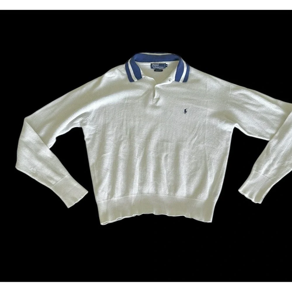 Vintage Ralph Lauren Long Sleeve Waffle Thermal Polo Shirt‎ Men's Medium *flaw
